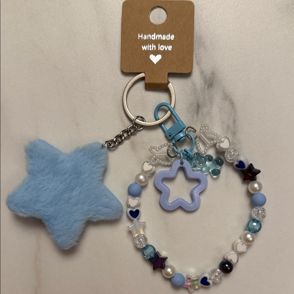 Blue Star Keychain with Beaded Bracelet